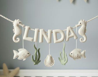 Custom Coastal Name Garland , Custom Name Decor, Baby Ocean Garland, Felt Name Garland, Nursery Decoration, Baby Shower, Newborn Gift
