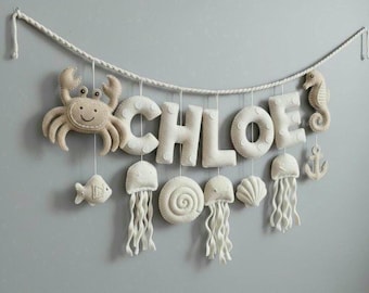 Custom Coastal Name Garland , Custom Name Decor, Baby Ocean Garland, Felt Name Garland, Nursery Decoration, Baby Shower, Newborn Gift