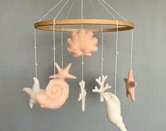 Baby Mobile Ocean Baby Shower Gift Sea World Cot Mobile Coastal Nursery Mobile Sea Creatures and Sea Animals Nautical Seashell Cot Mobile