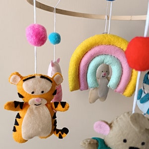 Winnie The Pooh,Winnie the Pooh mobile,Pooh bear with bee mobile,Crochet nursery mobile,Honey bee Flying mobile,Crib mobile Baby shower gift image 3