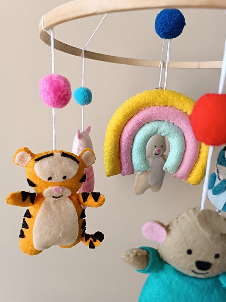 Winnie The Pooh,Winnie the Pooh mobile,Pooh bear with bee mobile,Crochet nursery mobile,Honey bee Flying mobile,Crib mobile Baby shower gift image 3