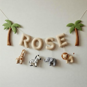 Ghirlanda personalizzata con nome &quot;Safari&quot;, decorazioni personalizzate con nome, ghirlanda con cuccioli, ghirlanda con nome in feltro, decorazioni per la cameretta dei bambini, baby shower, regalo per neonati