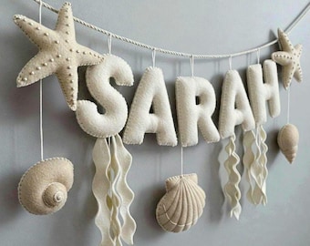 Custom Coastal Name Garland , Custom Name Decor, Baby Ocean Garland, Felt Name Garland, Nursery Decoration, Baby Shower, Newborn Gift