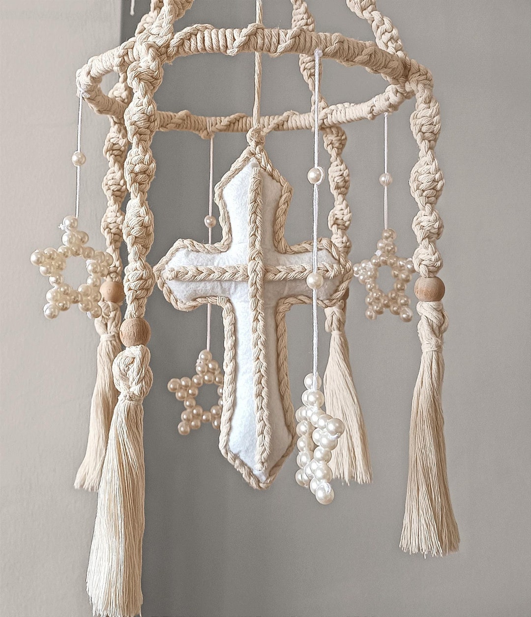 Macrame Cross Baby Mobile Christian Nursery Boho Jesus Cot Mobile ...