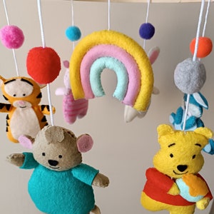 Winnie The Pooh,Winnie the Pooh mobile,Pooh bear with bee mobile,Crochet nursery mobile,Honey bee Flying mobile,Crib mobile Baby shower gift image 5