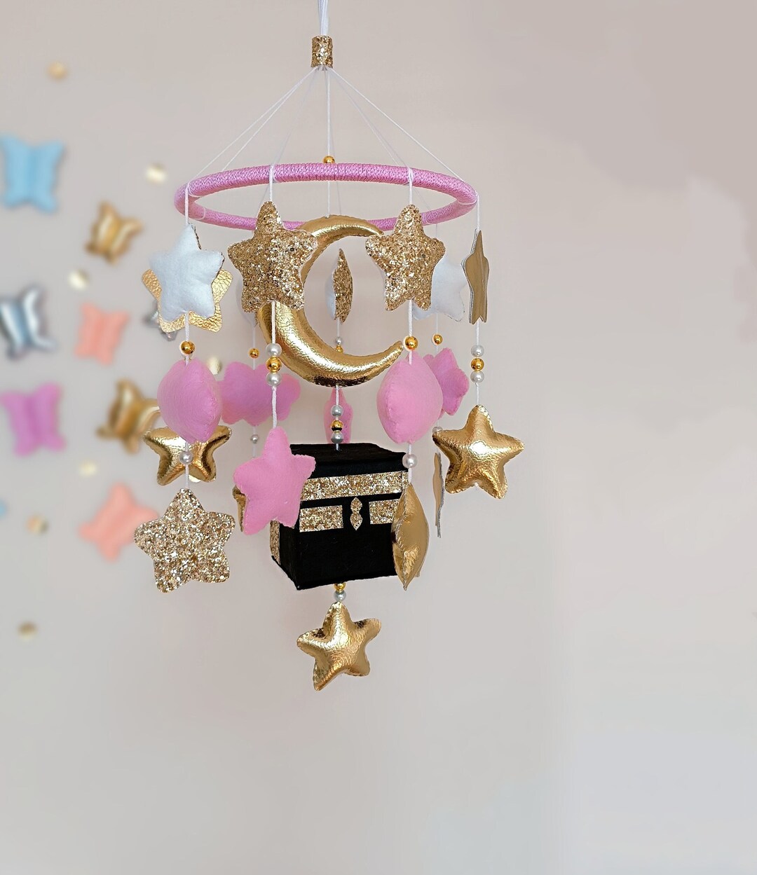 Kaaba Baby Mobile, İslamic Baby Mobile, Baby Girl Room Decor, Gift for