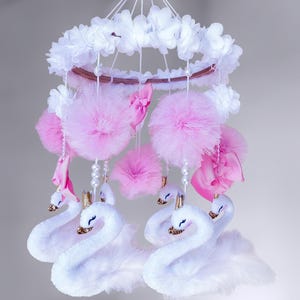 Personalized Pink Swan Baby Mobile Princess Room Mobile Baby Girl Room Felt Decor Christmas Gift for Baby New Year Gift For Girl Baby Shower