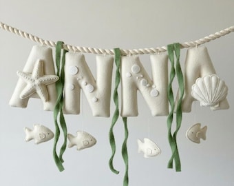 Custom Coastal Name Garland , Custom Name Decor, Baby Ocean Garland, Felt Name Garland, Nursery Decoration, Baby Shower, Newborn Gift