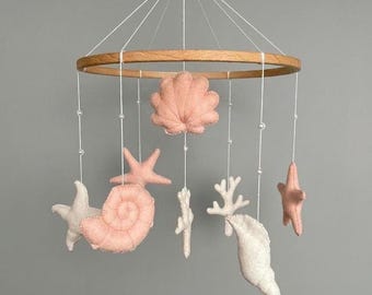 Baby Mobile Ozean-Baby-Dusche-Geschenk Sea World Krippe Mobile Küsten Kinderzimmer Mobile Meerestiere und Meerestiere Maritim Muschel Krippe Mobile