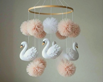 Móvil de cisne blanco para bebé, decoración de guardería de princesa cisne, decoración de habitación de niña cisne para baby shower y regalo para mamá, decoración de habitación de bebé princesa para recién nacido