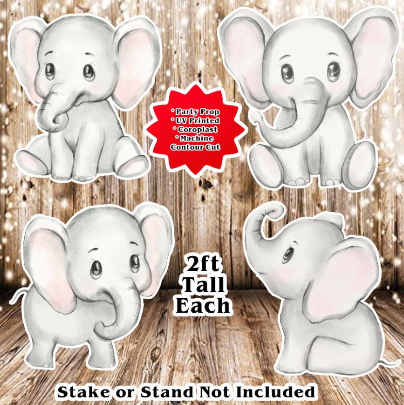 Pink Eared Baby Elephants Party Props, Coroplast, Cutouts, Character