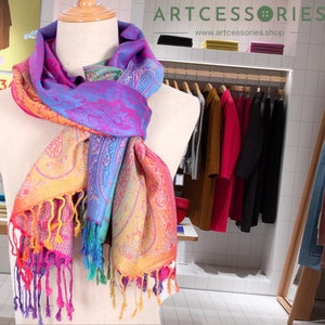 Pashmina scarf in rainbow colors or burgundy red | Soft, Light & Colorful | Paisley pattern | Perfect accessory for elegance