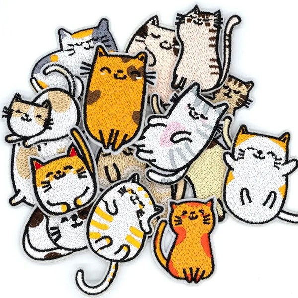 Kreative Katzen-Patches zum Aufbügeln | Für Katzenliebhaber | Aufbügelbilder für Kleidung | Niedliche Katzenapplikationen und Aufnäher
