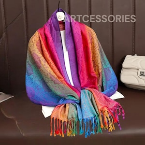 Colorful Pashmina Scarf – Rainbow Colors, Soft & Lightweight | Paisley Pattern | Gift for Her | Travel Accessories for Women | LGBTQ+
