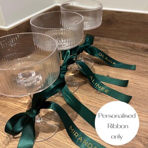 Personalized Satin Ribbon for Bridesmaid Champagne Coupe – Wedding Favor