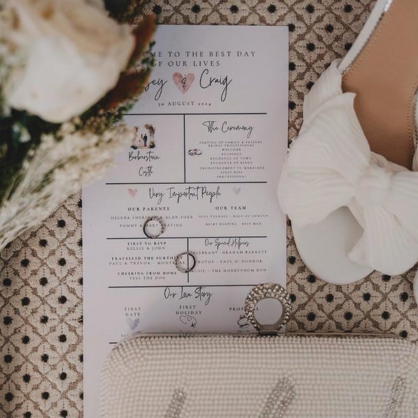 Infographic Wedding Program Template: Modern Newspaper Order of the Day (Digital Download)