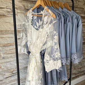 Personalized Silky Satin Bridesmaid Robe: Lace Trim Wedding Gown