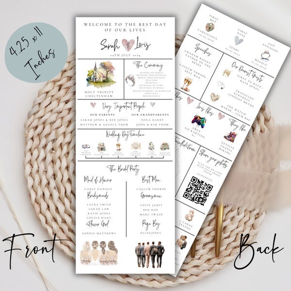 Infographic wedding program - Wedding program template - order of the day program - printable wedding newspaper - printable infographic