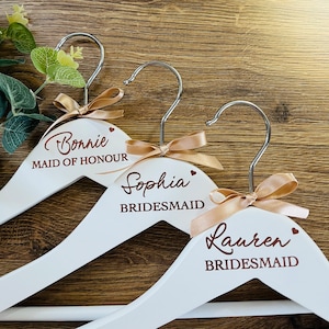 Personalised bridesmaid wedding hanger - white wood hanger - maid of honour hanger - bride wood hanger - bridesmaid proposal gift -