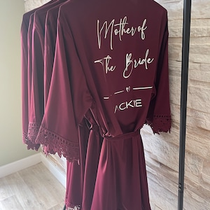 Personalized Satin Bridesmaid Robe with Lace Trim