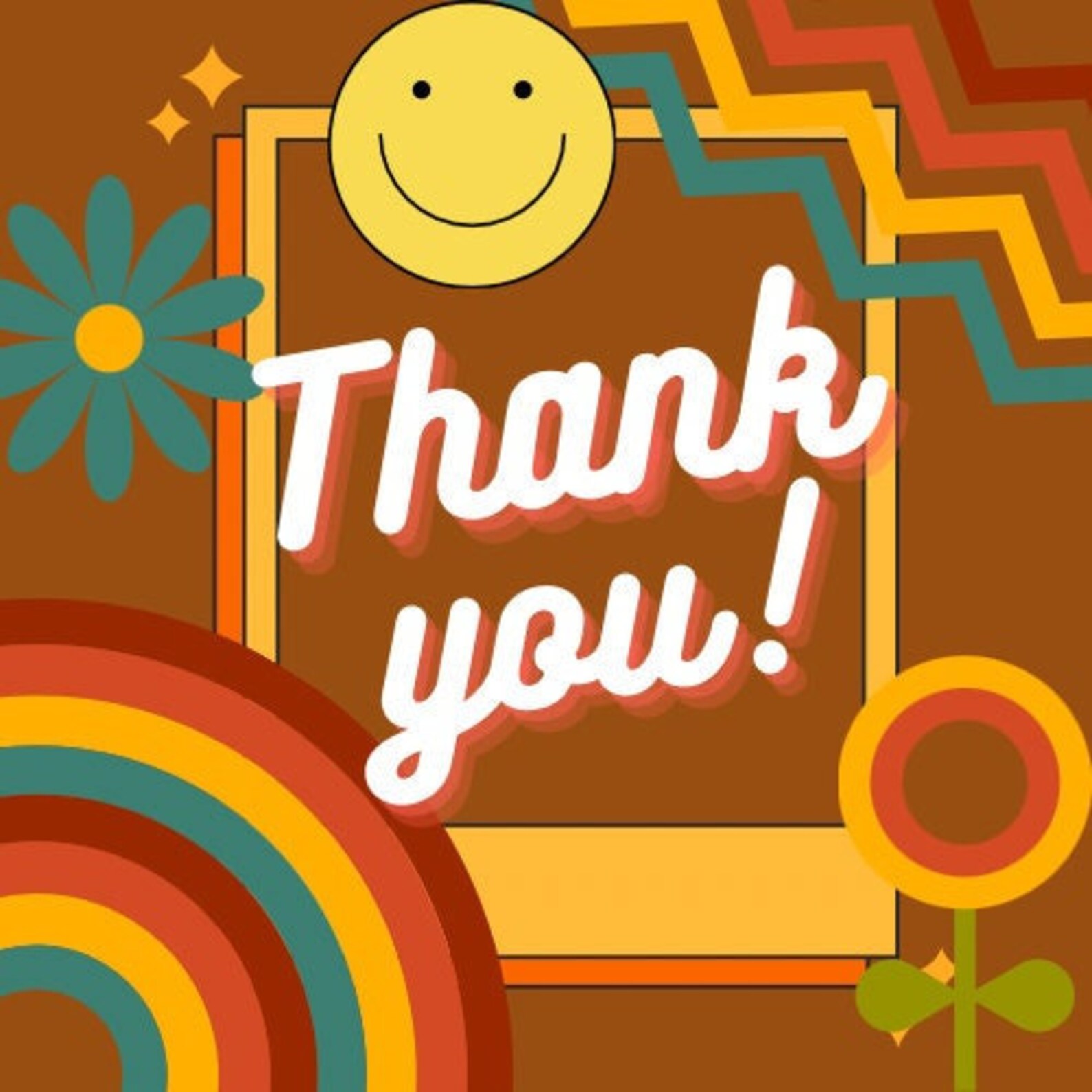 Hippie Retro Thank You Card Etsy