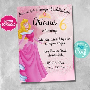 Sleeping Beauty Birthday Invitation, Sleeping Beauty Invite, Sleeping Beauty invitation, Princess Aurora