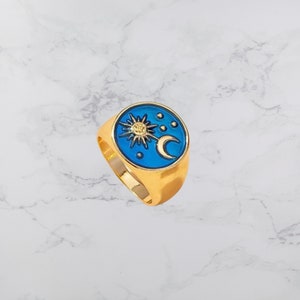 Blue Enamel and gold plated constellation ring