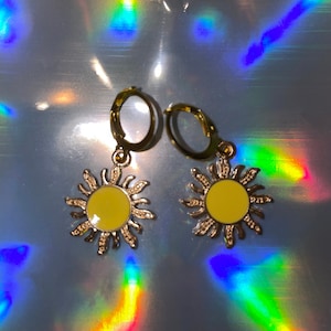 Sun Gold Drop Earrings, Sun Earrings, Earrings, Hippie Earring, Sun Jewelry, Dangle Earrings