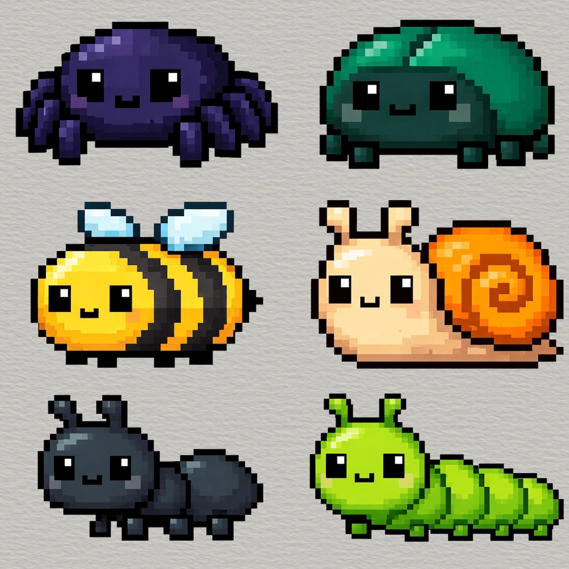 Kawaii Pixel Bugs Clipart, Pixel Insects PNG, Retro Designs, Gaming ...