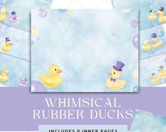 Whimsical Rubber Ducks Junk Journal Paper, Cute Duck Printable Pages, Pastel Kawaii Scrapbook Paper