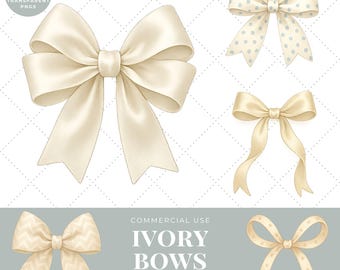 Ivory Bows Clipart Pack | 18 Cream Ribbon Transparent PNGs | Elegant Bow Digital Download for Invitations, Weddings, Cards and Crafts