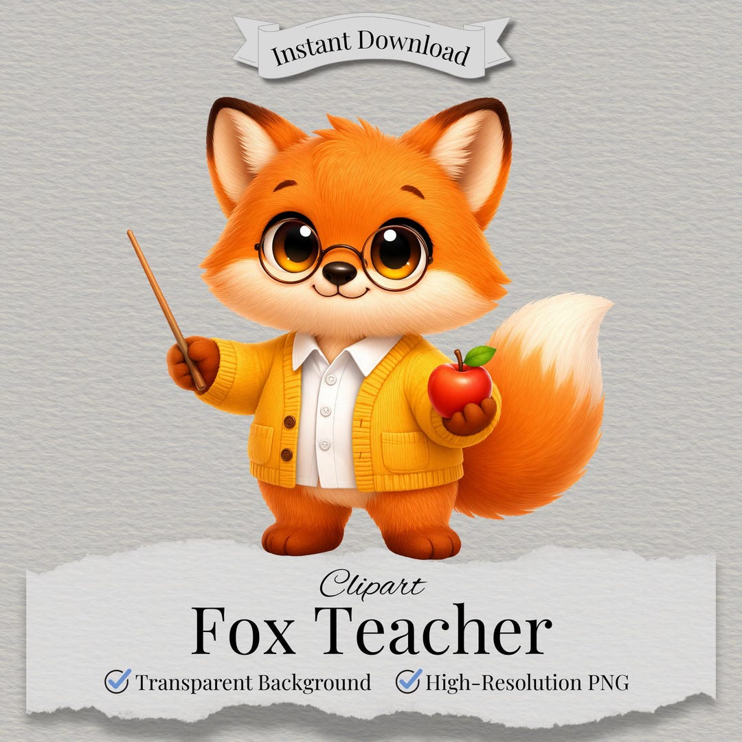 Fox Teacher Clipart, Teacher PNG, School Animal Graphic, Classroom ...