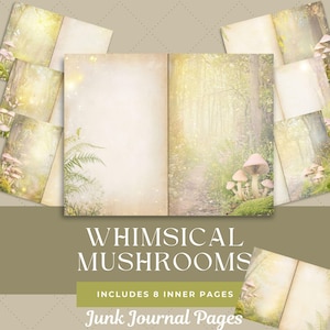 Whimsical Mushrooms Junk Journal Paper, 11x8.5 300 DPI JPG Nature Scrapbook Pages, Printable Forest Pages, Serene Background