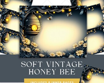 Soft Vintage Honey Bee Junk Journal Paper, Bee Printable Scrapbook Pages, Cottagecore Nature Journal Paper