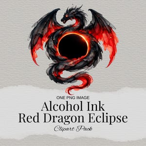 Red Dragon Eclipse Clipart, Alcohol Ink Dragon PNG, Dark Fantasy Graphic