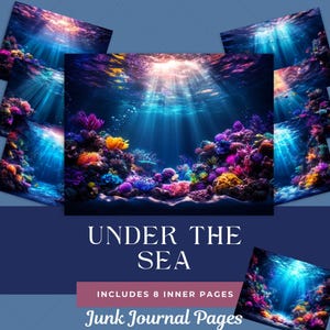 Under The Sea Junk Journal Paper, 11x8.5 300 DPI JPG Scrapbook Pages, Commercial Use Digital Download