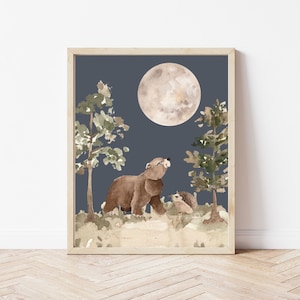 Woodland Nursery Decor, Kids room decor, animal print, Woodland Nursery Prints, Woodland Baby Animal Prints, Night in the woods, printable