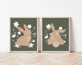 Set of 2 prints, Bundle, Woodland Nursery Decor, Kids room decor, Bunny Nursery Prints, Cute Bunny Print, Bunny Butt, Bunny Illustration