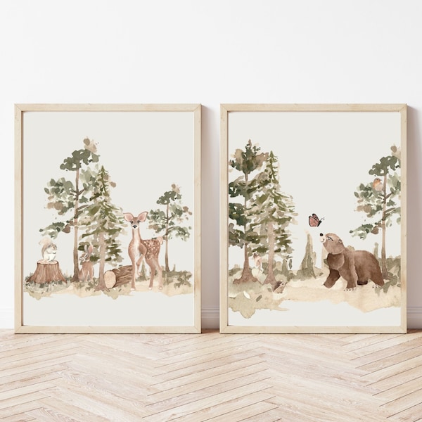 Set of 2 prints, Bundle, Woodland Nursery Decor, Kids room decor, Woodland Nursery Prints, Woodland Baby Animal Prints, Nursery Wall Art,