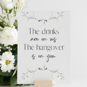 Sinal de bebida de casamento, sinal de bebida de casamento, menu de bebidas de casamento, decoração de mesa, cartão de casamento, faça você mesmo, vegetação, casamento verde