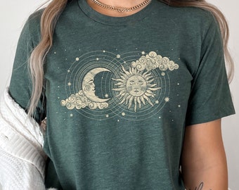 Celestial Sun and Moon Graphic Tee, Vintage Astrology Shirt