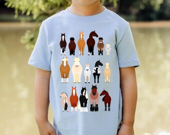 Horse Breeds Graphic Tee, Animal Lover Kids Shirt
