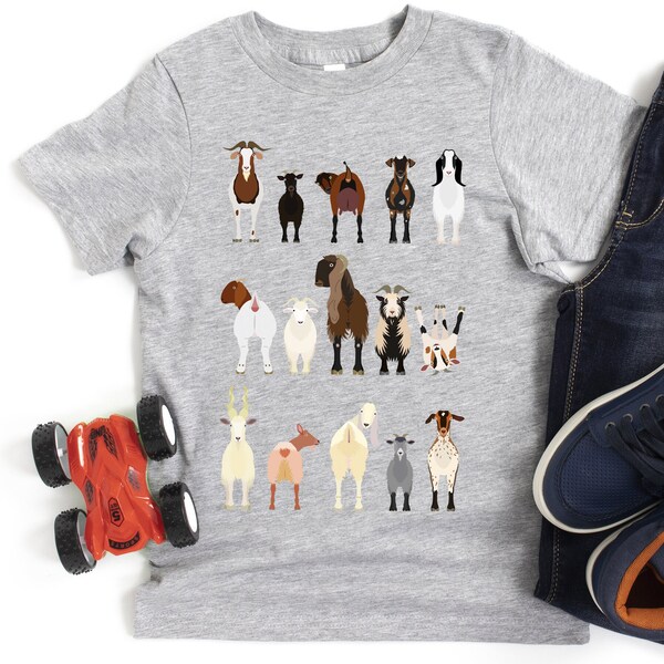 Adorable Goat Breeds Graphic Tees, Youth, Children, Toddler, Animals, Farm Animals, Animals In A Row, Gift for Kids, Charming Animals