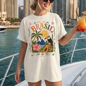 Sol de Brasil Comfort Colors Tshirt, Brazil Travel Poster Tee, Tropical Toucan Shirt, Brazilian Folk Art Top, Boho Summer Vacation Tshirt image 3