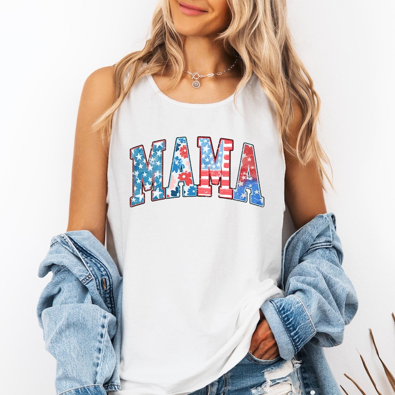 Patriotic Mama, Fourth of July, America, Patriotic, USA Comfort Colors Tank Top