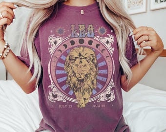 Leo Zodiac Comfort Colors Tee, Vintage Lion Astrology Shirt
