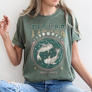 Vintage Pisces Zodiac Tee, Comfort Colors Graphic Shirt image 1