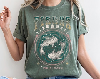 Vintage Pisces Zodiac Tee, Comfort Colors Graphic Shirt