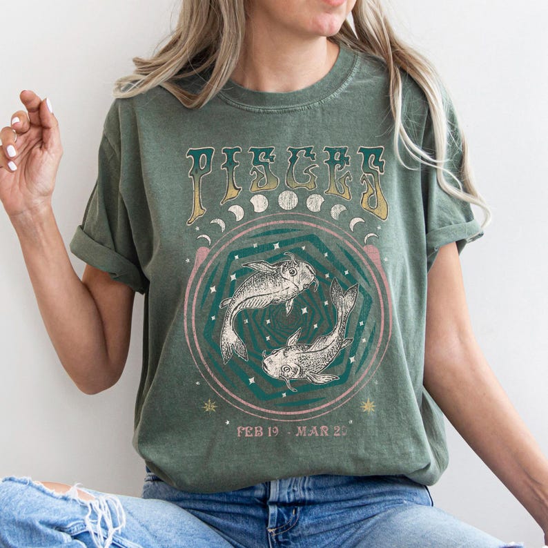 Vintage Pisces Zodiac Tee, Comfort Colors Graphic Shirt image 1