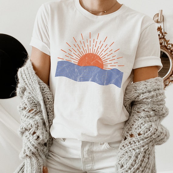 Retro Sunset Beach Graphic Tee: Bella Canvas Unisex Soft Cotton Shirt